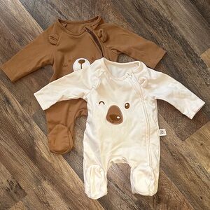 Cozy Bear Kids Footies - Tan and Cream